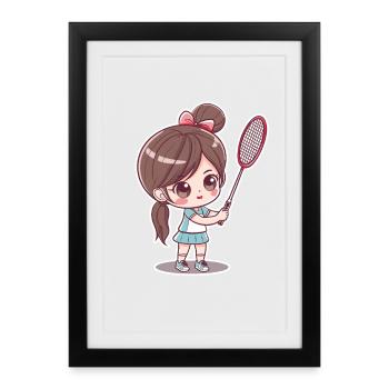 Bande dessinée de joueur de badminton - Affiche encadrée (27 × 37 cm) - noir - Devant