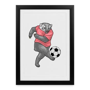 Dachs Fußballspieler Fußball - Gerahmtes Poster (27 × 37 cm) - Schwarz - Vorne
