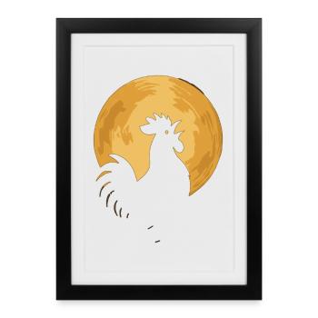 Rooster in the Moon - Framed poster (27 × 37 cm) - black - Front