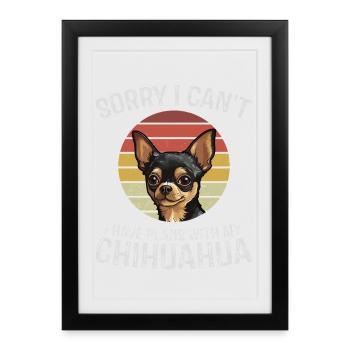 Chihuahua ludique avec coucher de soleil rétro - Affiche encadrée (27 × 37 cm) - noir - Devant