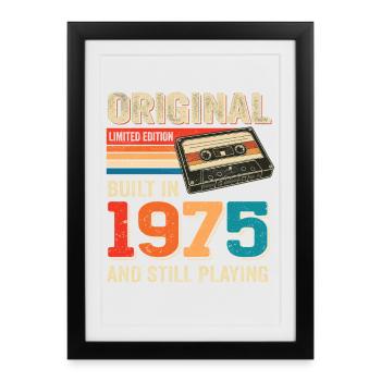Original 1975 Rétro Cassette Design 50e anniversaire - Affiche encadrée (27 × 37 cm) - noir - Devant