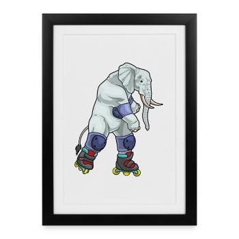 Elefant Inline skating Inline skates - Framed poster (27 × 37 cm) - black - Front