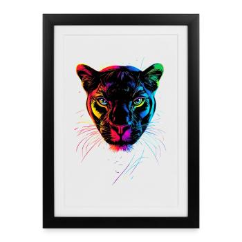 Panthère Léopard Grand Chat Mignon Gros Chat Panter - Affiche encadrée (27 × 37 cm) - noir - Devant