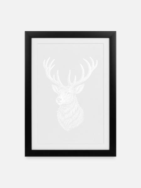 Hirsch - Gerahmtes Poster (27 × 37 cm) - Schwarz