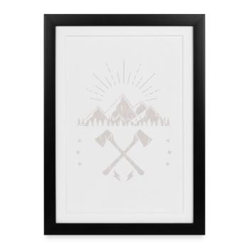 Montagne accidentée lever de soleil hache emblème - Affiche encadrée (27 × 37 cm) - noir - Devant