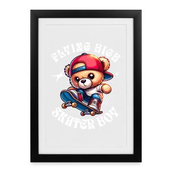 Ours en peluche skateur sur skateboard - Affiche encadrée (27 × 37 cm) - noir - Devant