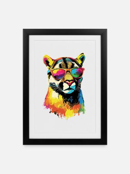 Panther Leopard Raubkatze Süße Großkatze Katzen - Gerahmtes Poster (27 × 37 cm) - Schwarz