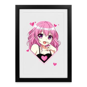 Anime Love Girl - Kawaii Pink - Framed poster (27 × 37 cm) - black - Front