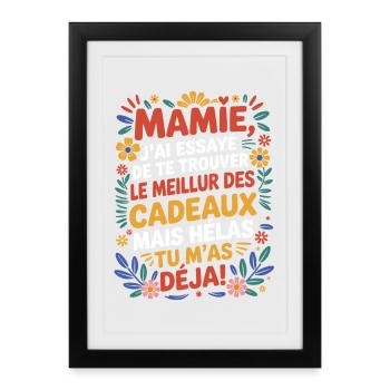 Mamie Cadeau Fête Des Mères 2026 Humour Fleur - Affiche encadrée (27 × 37 cm) - noir - Devant