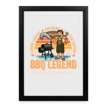 Retro BBQ Legend Funny Grill Father Father's Day - Framed poster (27 × 37 cm) - black - Front