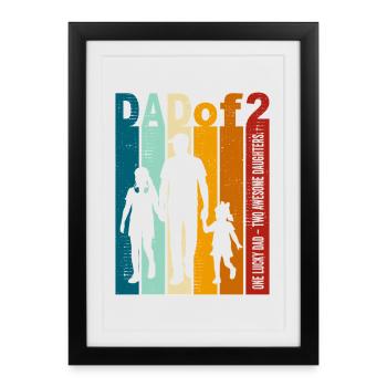 Papa et filles Cadeau Vintage Design Fête des Pères - Affiche encadrée (27 × 37 cm) - noir - Devant