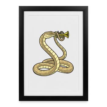 Serpent Musicien Trompette Musique - Affiche encadrée (27 × 37 cm) - noir - Devant