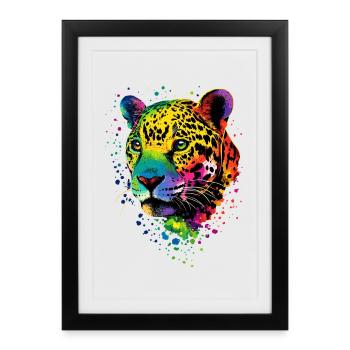 Jaguar Grand Chat Panthère Chat Sauvage Mignon Jaguar - Affiche encadrée (27 × 37 cm) - noir - Devant