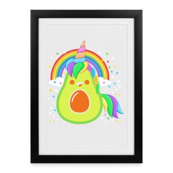 Magic Avocado – Licorne avec arc-en-ciel - Affiche encadrée (27 × 37 cm) - noir - Devant