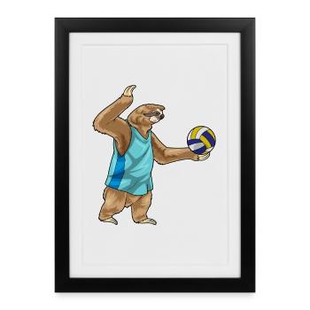Sloth Volleyball Player Volleyball - Framed poster (27 × 37 cm) - black - Front