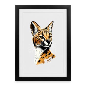 Serval Big Cat Africa Savannah Chats léopards - Affiche encadrée (27 × 37 cm) - noir - Devant