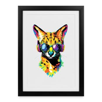 Serval Big Cat Africa Savannah Chats léopards - Affiche encadrée (27 × 37 cm) - noir - Devant