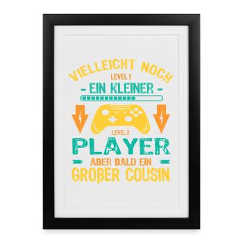Seul enfant complet Je serai bientôt un grand cousin - Affiche encadrée (27 × 37 cm) - noir - Devant