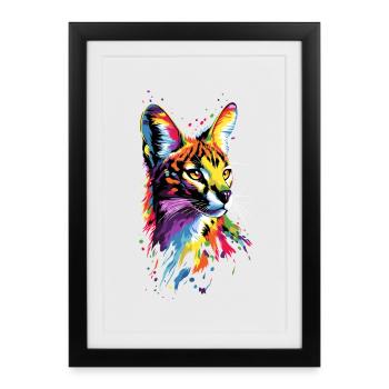 Serval Big Cat Africa Savannah Chats léopards - Affiche encadrée (27 × 37 cm) - noir - Devant