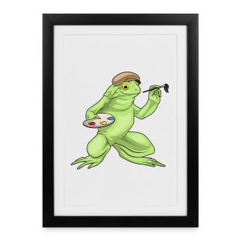 Frog Painter Brush Painting - Framed poster (27 × 37 cm) - black - Front