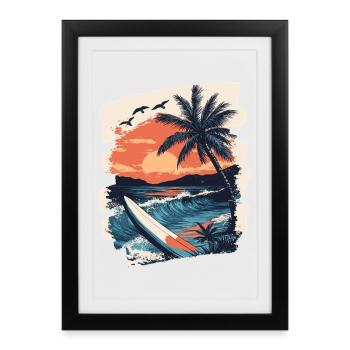 Beach Palm Trees Sunset Summer - Framed poster (27 × 37 cm) - black - Front