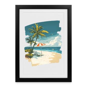 Beach Palm Trees Sun Summer - Framed poster (27 × 37 cm) - black - Front