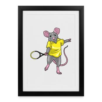Rat Tennis Raquette de tennis - Affiche encadrée (27 × 37 cm) - noir - Devant