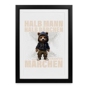 Moitié homme moitié ours conte de fées drôle dicton - Affiche encadrée (27 × 37 cm) - noir - Devant