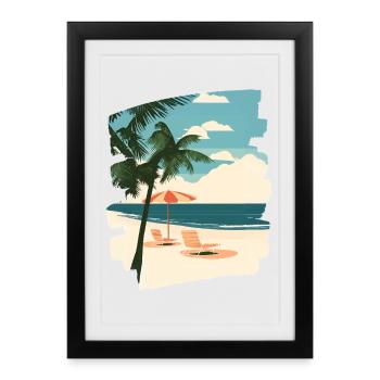 Beach Palm Trees Sun Summer - Framed poster (27 × 37 cm) - black - Front