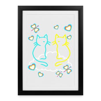 Rétro Chats Chat Enfants Filles Garçons Ados - Affiche encadrée (27 × 37 cm) - noir - Devant