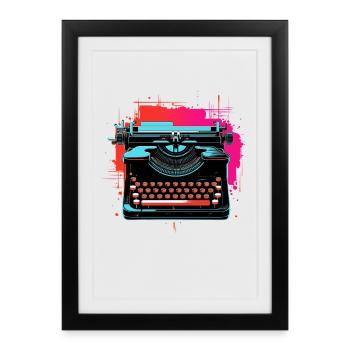 Machine à écrire Retrowave - Affiche encadrée (27 × 37 cm) - noir - Devant