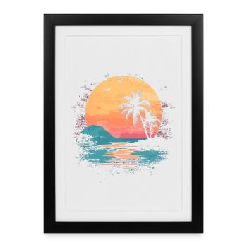 Palm Tree Sunset Summer Sun - Framed poster (27 × 37 cm) - black - Front