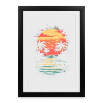 Beach Palm Trees Sunset Summer - Framed poster (27 × 37 cm) - black - Front