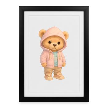 Ours à capuche mignon - Affiche encadrée (27 × 37 cm) - noir - Devant