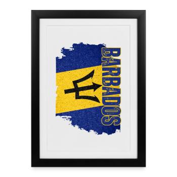Drapeau de la Barbade debout, j’adore la Barbade - Affiche encadrée (27 × 37 cm) - noir - Devant