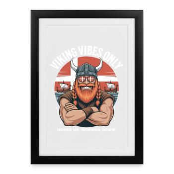 Viking Vibes Seulement Cool Dessin animé Danemark Vikings - Affiche encadrée (27 × 37 cm) - noir - Devant