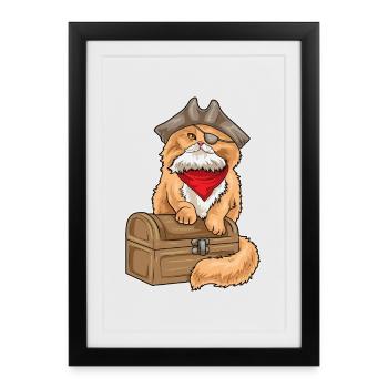 Persian Cat Pirate Treasure Chest - Framed poster (27 × 37 cm) - black - Front