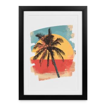 Palm Tree Sunset Summer Sun - Framed poster (27 × 37 cm) - black - Front
