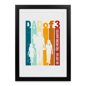 Papa et 3 filles Gift Design Fête des Pères - Affiche encadrée (27 × 37 cm) - noir - Devant