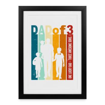 Conception de cadeaux pour papa et 3 fils pour la fête des pères - Affiche encadrée (27 × 37 cm) - noir - Devant