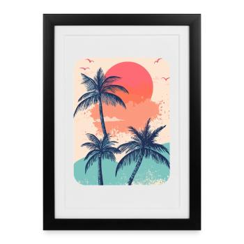 Palm Tree Sunset Summer Sun - Framed poster (27 × 37 cm) - black - Front