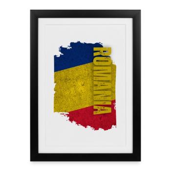 Drapeau de la Roumanie vertical, Maître Roumanie - Affiche encadrée (27 × 37 cm) - noir - Devant