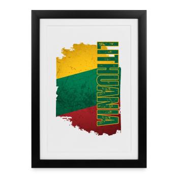 Drapeau lituanien vertical, fierté lituanienne - Affiche encadrée (27 × 37 cm) - noir - Devant