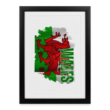 Drapeau gallois vertical, fierté galloise - Affiche encadrée (27 × 37 cm) - noir - Devant