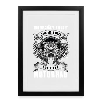 Motorrad Geschenk Alter Mann Biker Spruch Mann - Gerahmtes Poster (27 × 37 cm) - Schwarz - Vorne
