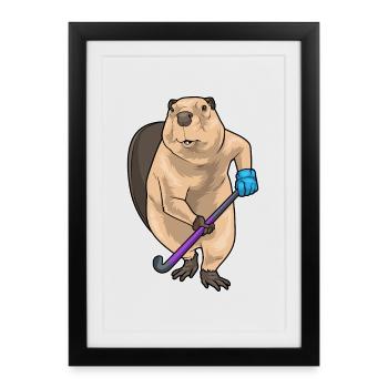 Beaver Bâton de hockey sur gazon - Affiche encadrée (27 × 37 cm) - noir - Devant
