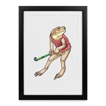 Frog Bâton de hockey sur gazon - Affiche encadrée (27 × 37 cm) - noir - Devant