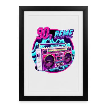 90s - Neon Boombox Retro Music Style - Framed poster (27 × 37 cm) - black - Front
