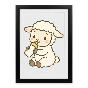 Agneau au biberon de lait - Little Lamb Sip - Affiche encadrée (27 × 37 cm) - noir - Devant