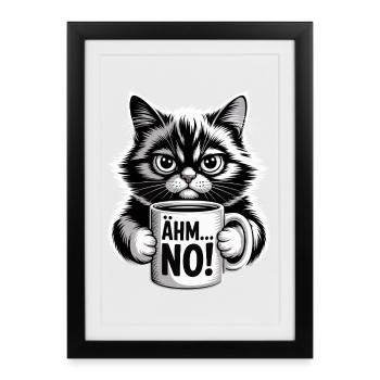 Um... Non! Chat à l’humour du café - Affiche encadrée (27 × 37 cm) - noir - Devant